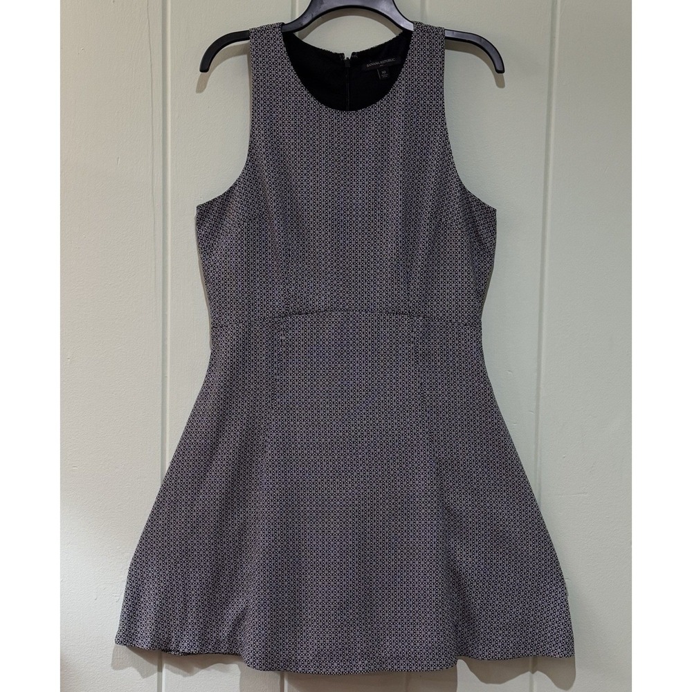 Banana Republic Black White Geometric Print Fit Flare High Low Pattern Dress 10